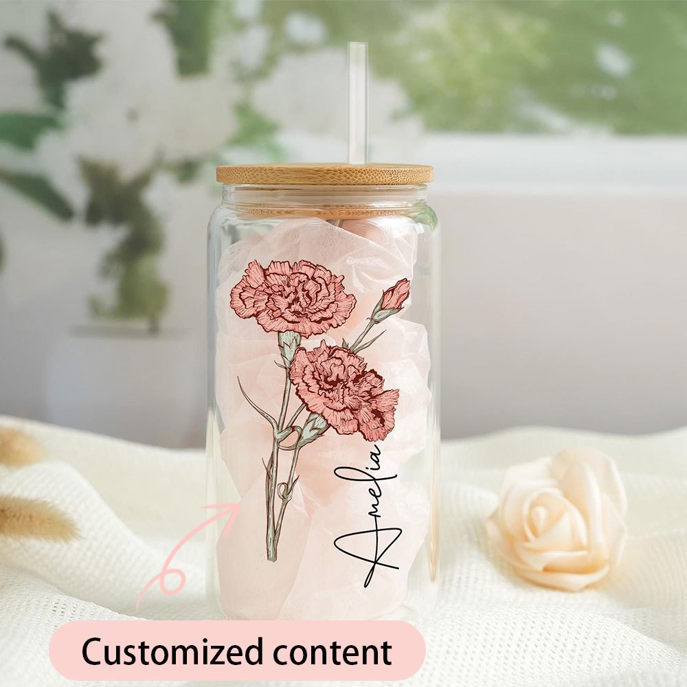 Coffee Equipment With Name - Personalized Birth Flower Glass Can Cup