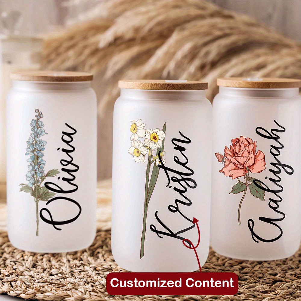 Coffee Equipment With Name - Custom Birth Flower Name Glass Can