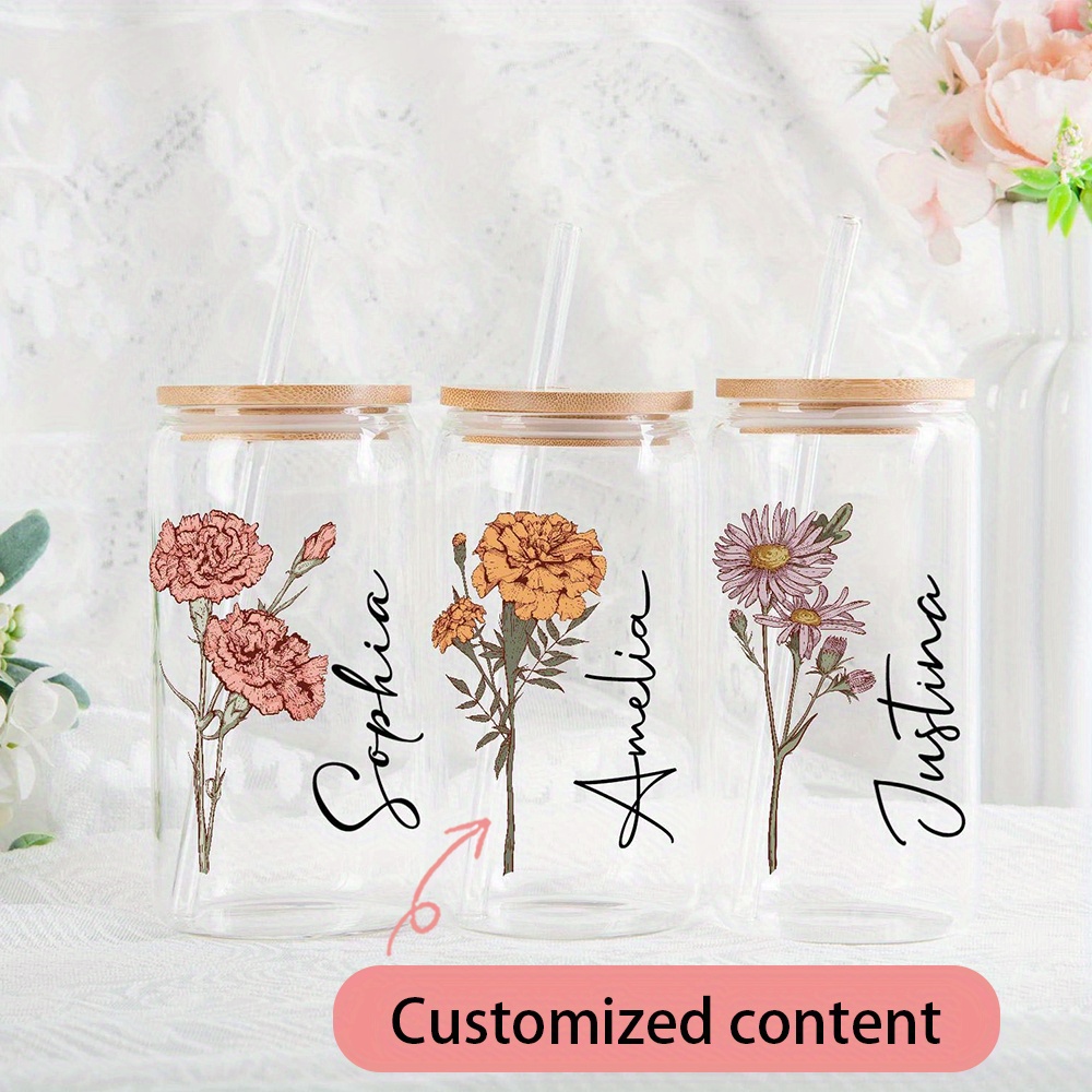 Coffee Equipment With Name - Custom Birth Flower Carnation Glass Can