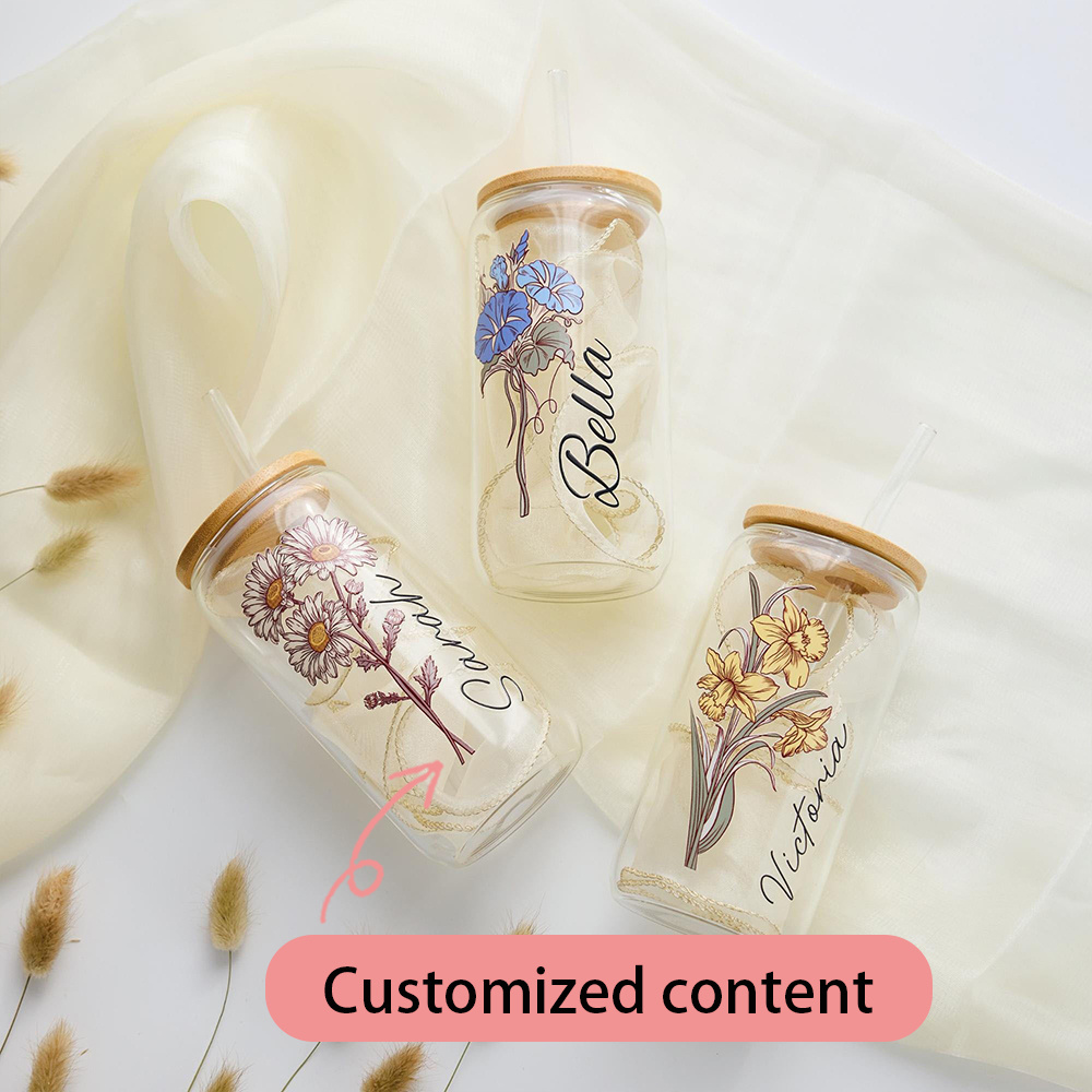 Custom Birth Flower Glass Can  - Coffee Equipment With Name 评论和价格