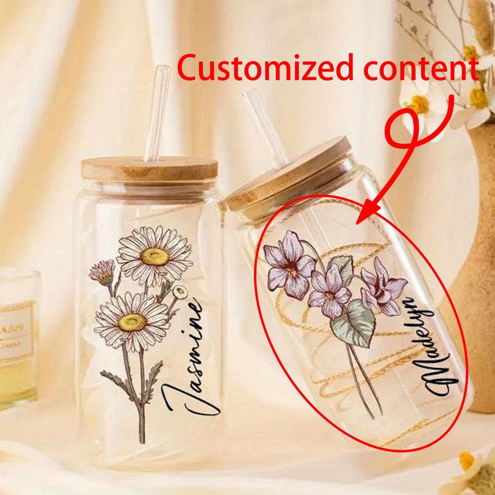 Personalized Floral Daisy Glas - Coffee Equipment With Name 评论和价格